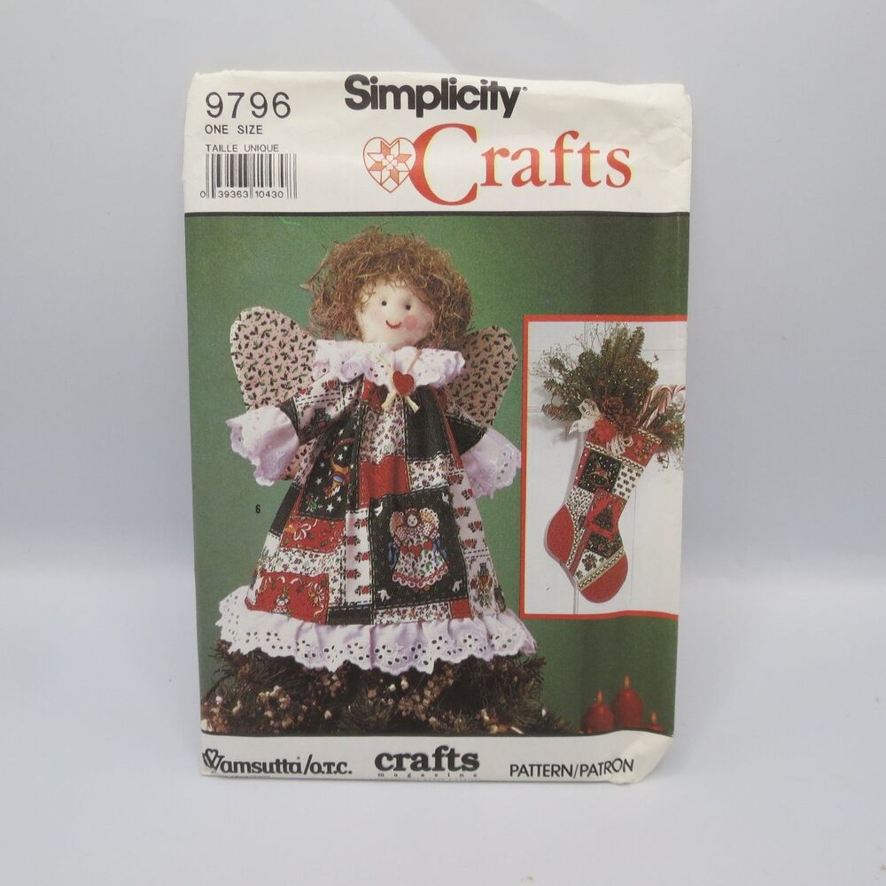 Simplicity 9796 Christmas Crafts Angel Doll Stocking One Size 1990 Holiday